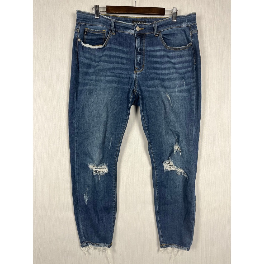 Judy Blue Skinny Fit Jeans 16W Blue Distressed Raw Hem Casual Lived In - Picture 2 of 11